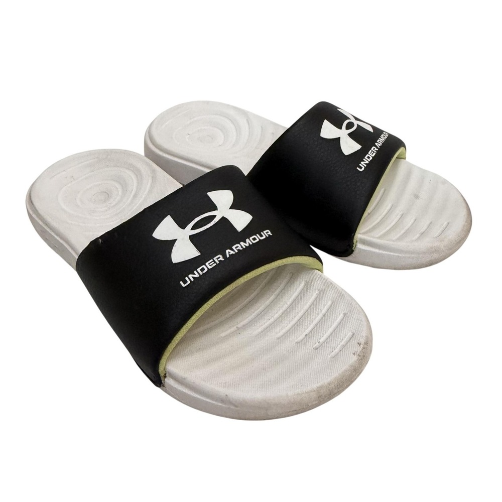 Under Armour Shoes Kids Size 13 Black White Slide Sandals Slip On Logo Comfort
